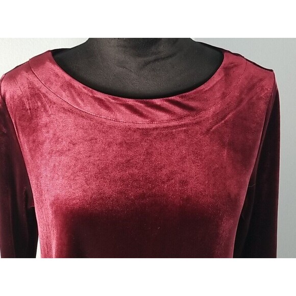 Cynthia Rowley Velvet Shift Dress Medium Maroon Black Trim 3/4 Length Sleeve - Picture 2 of 11